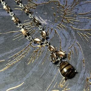 Vintage Y2K 2000s AVON Silver and Brown Shimmering Necklace and Earring Set D1